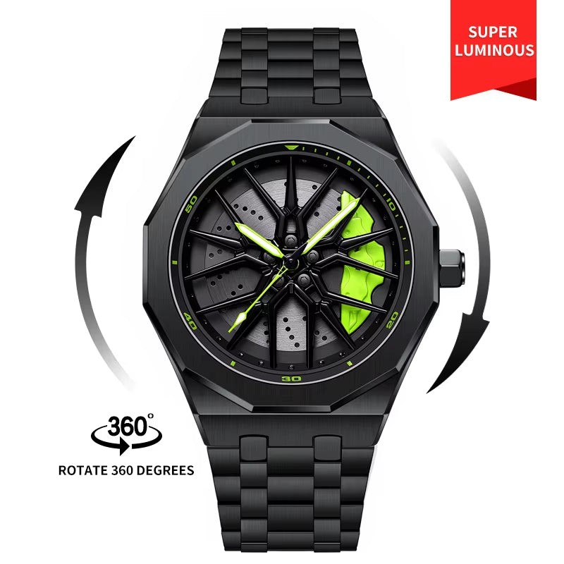 NEKTOM VIP Steel Strap Spinning Luminous Car Wheel Watch - Exclusive Design!
