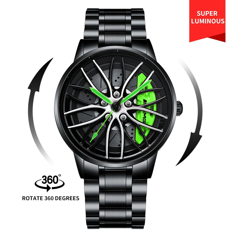 NEKTOM VIP Client Steel Strap Luminous Spinning Car Wheel Watch
