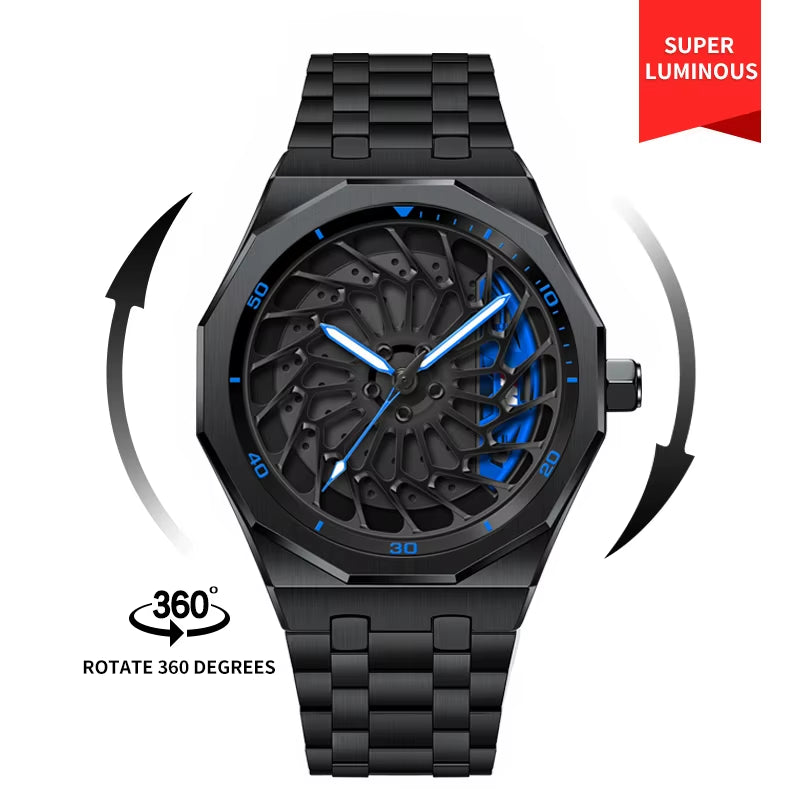 NEKTOM VIP Steel Strap Spinning Luminous Car Wheel Watch - Exclusive Design!