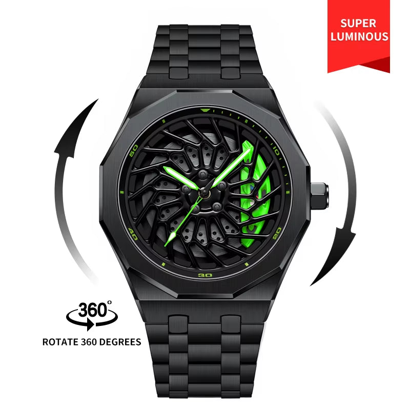 NEKTOM VIP Steel Strap Spinning Luminous Car Wheel Watch - Exclusive Design!