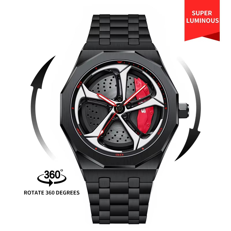 NEKTOM VIP Steel Strap Spinning Luminous Car Wheel Watch - Exclusive Design!