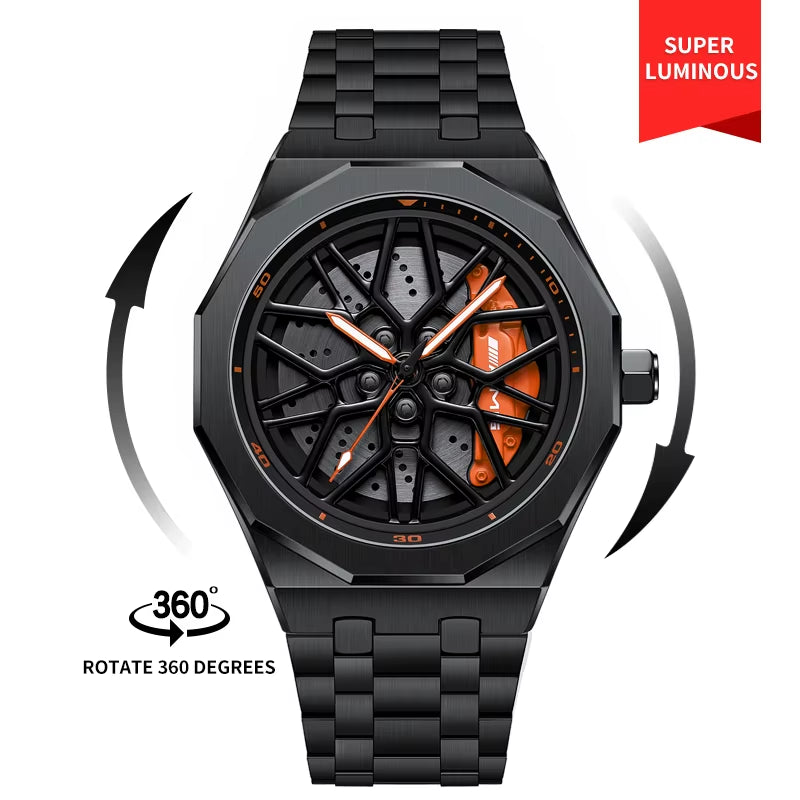 NEKTOM VIP Steel Strap Spinning Luminous Car Wheel Watch - Exclusive Design!