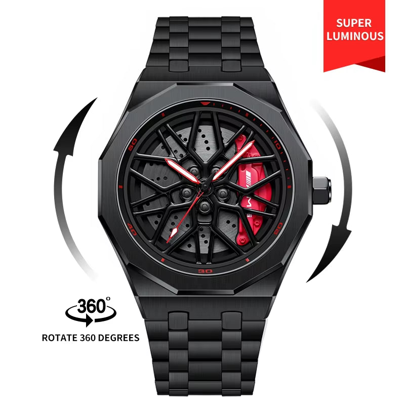 NEKTOM VIP Steel Strap Spinning Luminous Car Wheel Watch - Exclusive Design!