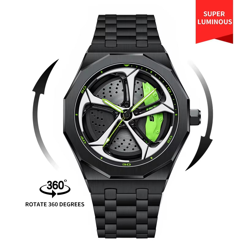 NEKTOM VIP Steel Strap Spinning Luminous Car Wheel Watch - Exclusive Design!