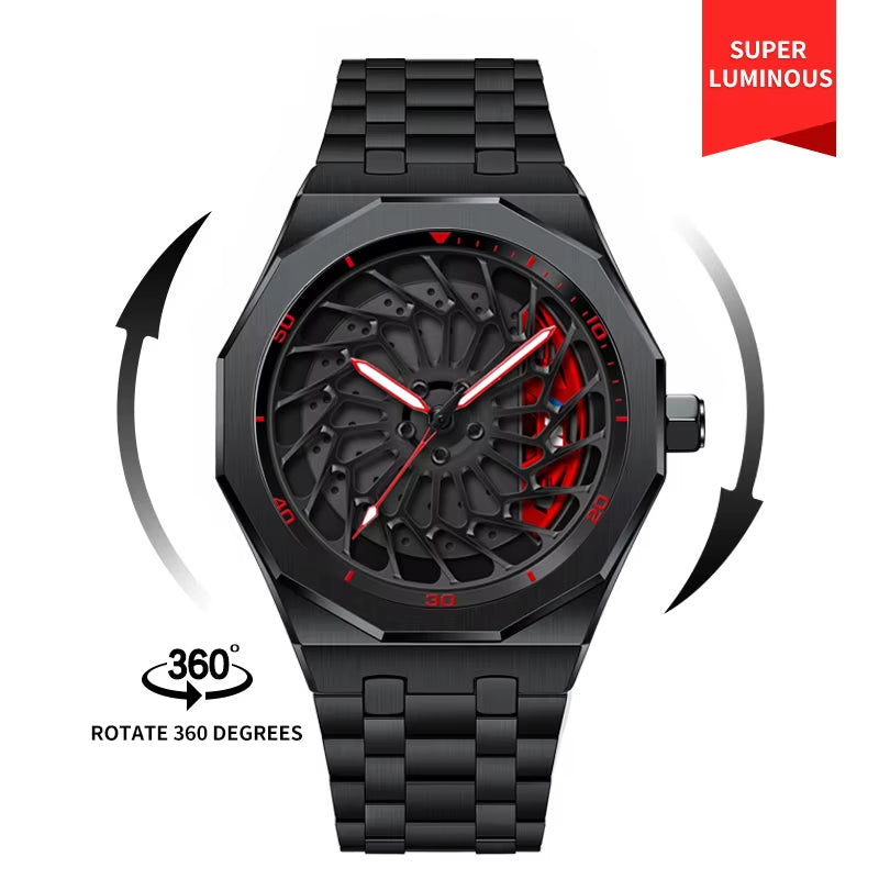 NEKTOM VIP Steel Strap Spinning Luminous Car Wheel Watch - Exclusive Design!