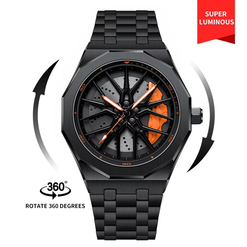NEKTOM VIP Steel Strap Spinning Luminous Car Wheel Watch - Exclusive Design!