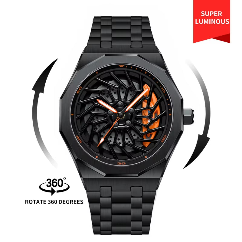 NEKTOM VIP Steel Strap Spinning Luminous Car Wheel Watch - Exclusive Design!