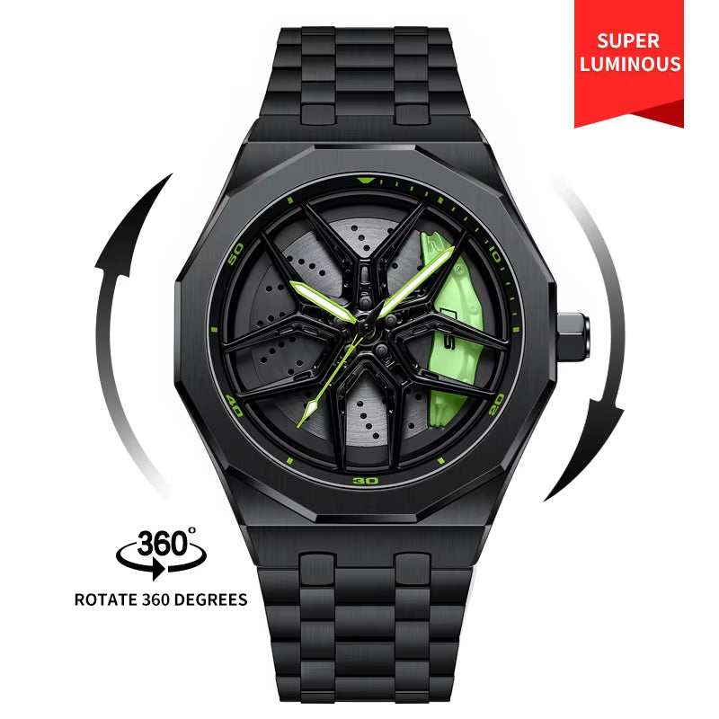 NEKTOM VIP Steel Strap Spinning Luminous Car Wheel Watch - Exclusive Design!